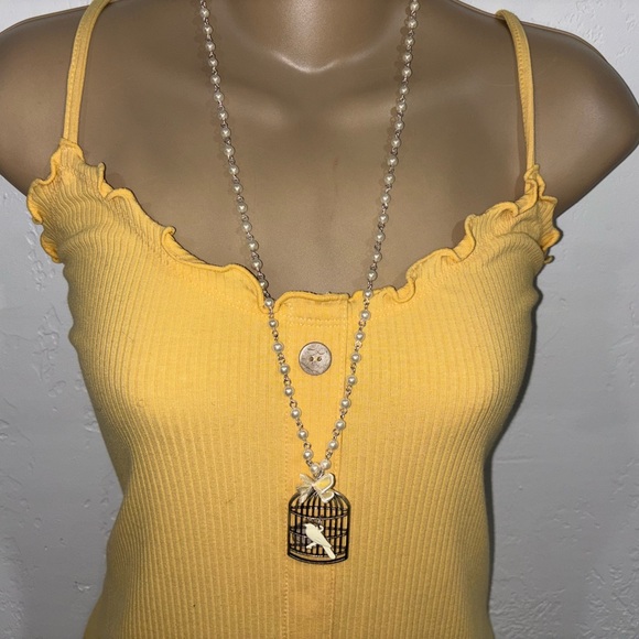 Long Length Bird in CAGE Necklace With Pearls! - Picture 6 of 6